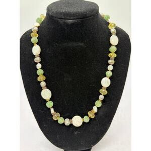 Vintage Pearl and Jade Flower Necklace Stamped 925 Sterling Signed Andre